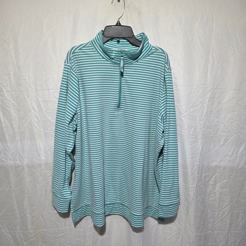 Croft & Barrow Womens Plus 1X Teal Striped Quarter Zip Pullover Fleece Top